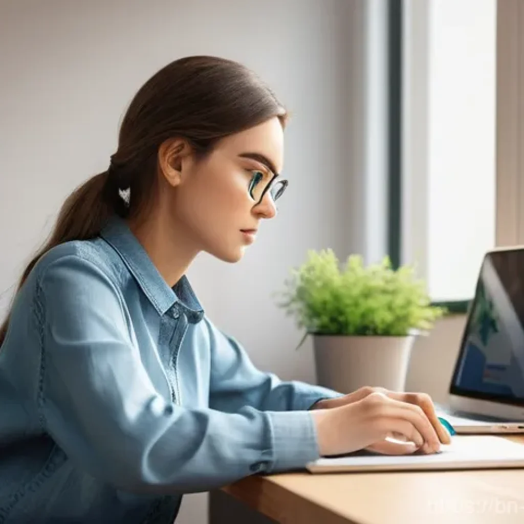 사이버보안에서 발생할 수 있는 실수와 예방책 - A focused young woman, aged about 20, wearing a comfortable yet modest long-sleeved shirt and jeans,...