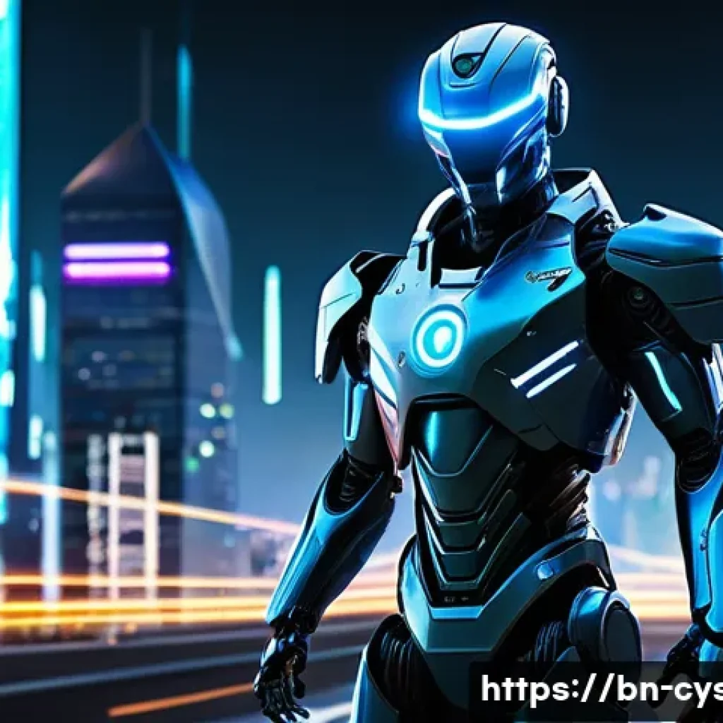 AI와 머신러닝이 보안에 미치는 영향 - **Prompt:** "A futuristic, benevolent AI guardian figure, depicted as a humanoid robot with intricat...