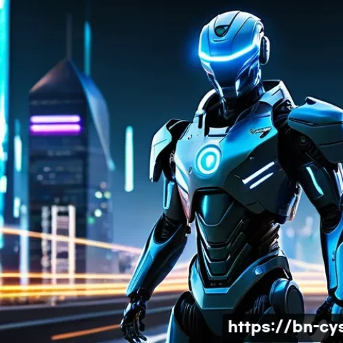 AI와 머신러닝이 보안에 미치는 영향 - **Prompt:** "A futuristic, benevolent AI guardian figure, depicted as a humanoid robot with intricat...