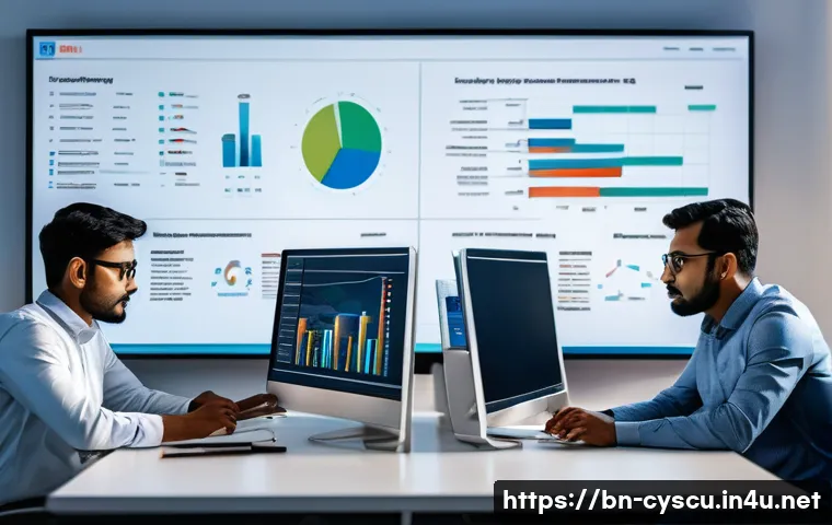 보안 시스템 설계와 구축 사례 - A detailed office scene showing a diverse team of Bengali professionals collaboratively working on a...