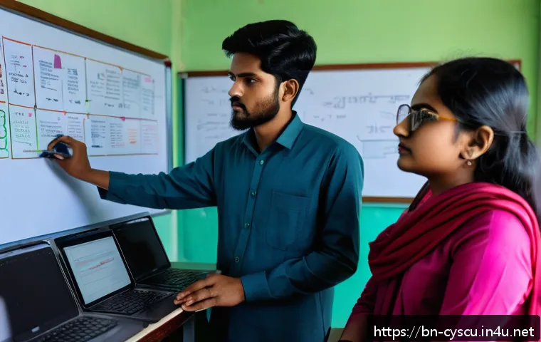 사이버보안 전문가를 위한 책 추천 - A detailed modern classroom scene in Bangladesh where a diverse group of Bengali students attentivel...